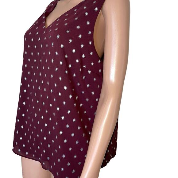 Nine West top blouse sleeveless maroon burgundy metallic dots SZ L - Picture 3 of 9